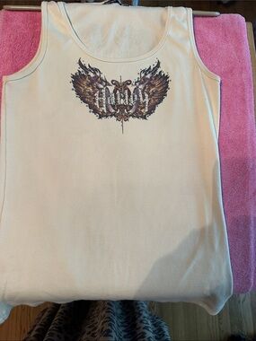 Graphic Winged Tank Top — Purple & Gold Design